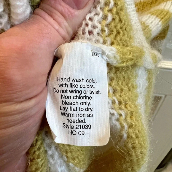 J. Crew yellow white stripe nylon mohair wool blend sweater medium soft boatneck - Picture 6 of 9